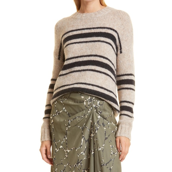 Ba&sh Bosco Striped Wool & Mohair Blend Sweater Pullover Grey Beige Black Small - Picture 12 of 13